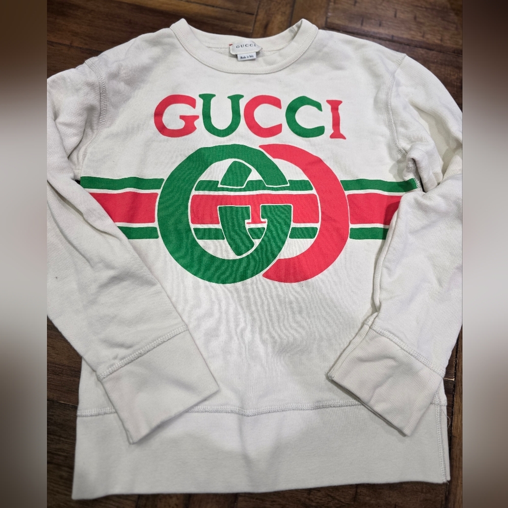 Gucci Cream Sweatshirt with Red and Green Logo Size 10